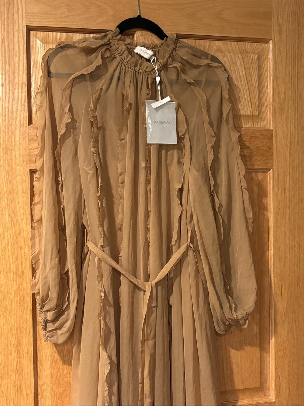 NEW ZIMMERMANN tranquility billow midi dress in tan Size 3 - Picture 3 of 16